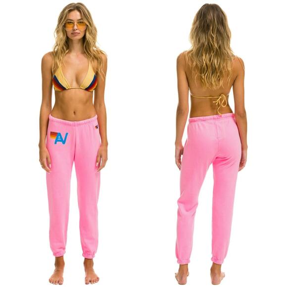 Aviator Nation Sweatpants Womens Small Pink Logo Jogger Fleece Rainbow Cotton - Picture 2 of 13
